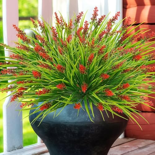 36 Bundles Artificial Plants Outdoor Red Faux Grass