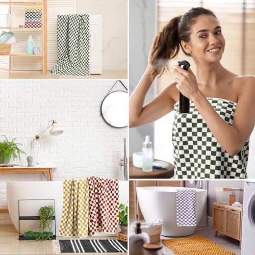 Peryiter 4 Pcs Checkered Bath Towel Set