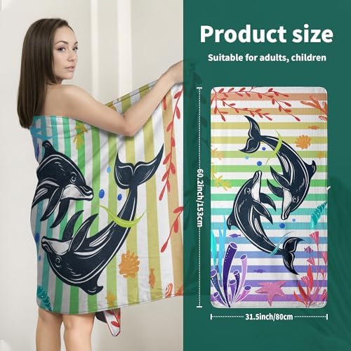 Colorful Stripes Cartoon Dolphin Microfiber Bath Towel