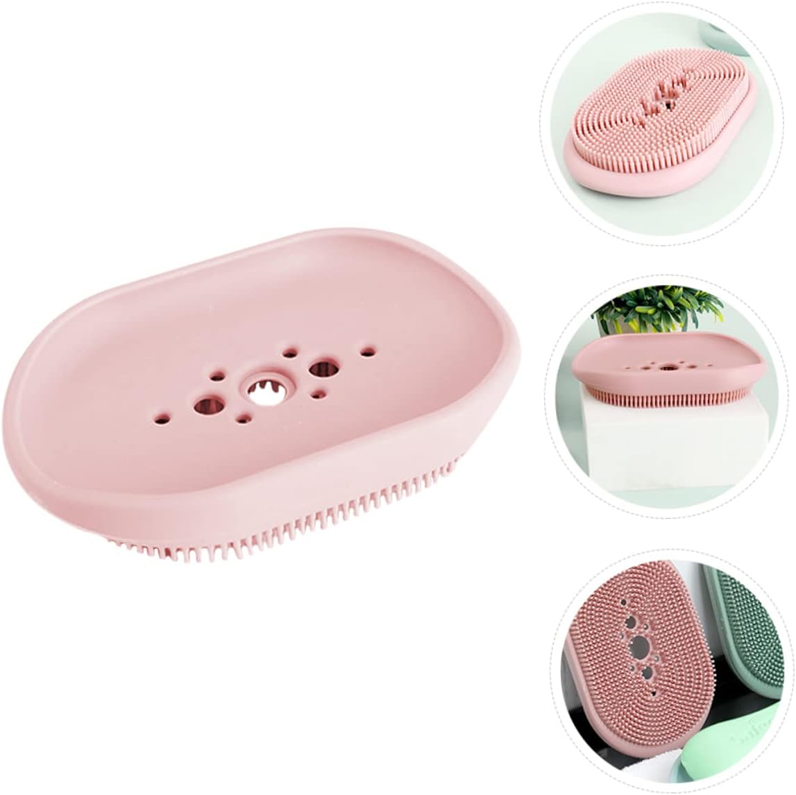 Self Draining Silicone Soap Dish with Brush Holder
