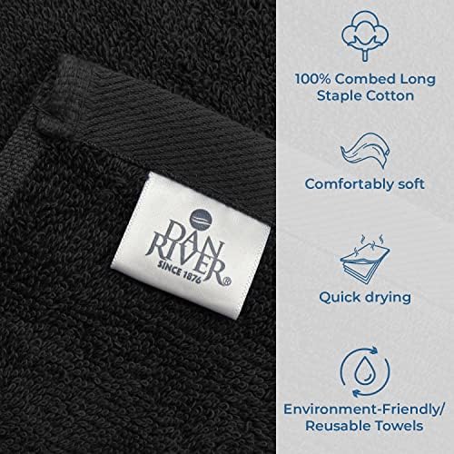 DAN RIVER 100 Cotton Bath Towels 27x54 Black 4-Pack