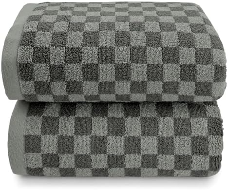 Jacquotha Pack of 2 Grey Checkered Cotton Bath Towels 1
