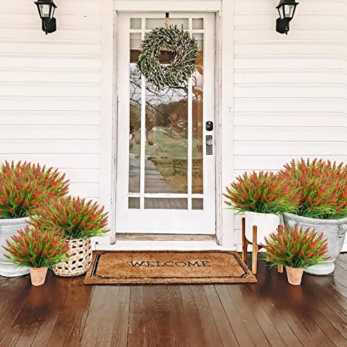 Agusbagli 24-Bundle Artificial Grass Fake Plants Red