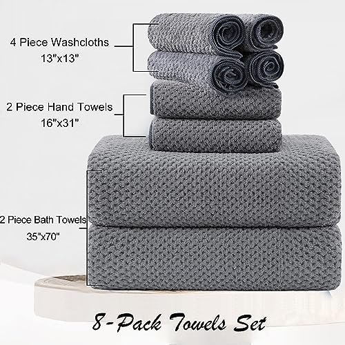 8 Piece Grey Family Bath Towel Set with Hanging Loops