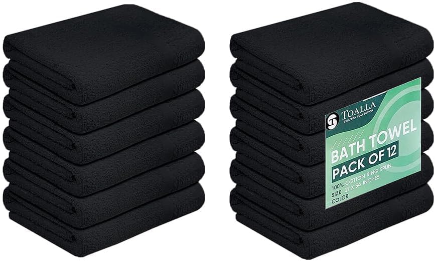 TOALLA 12-Pack Cotton Bath Towels 27x54 Black