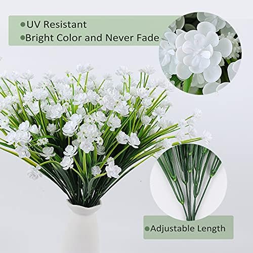 RECUTMS 12 Bundles Artificial Flowers 8Pcs Fake Grass for Outdoor 1