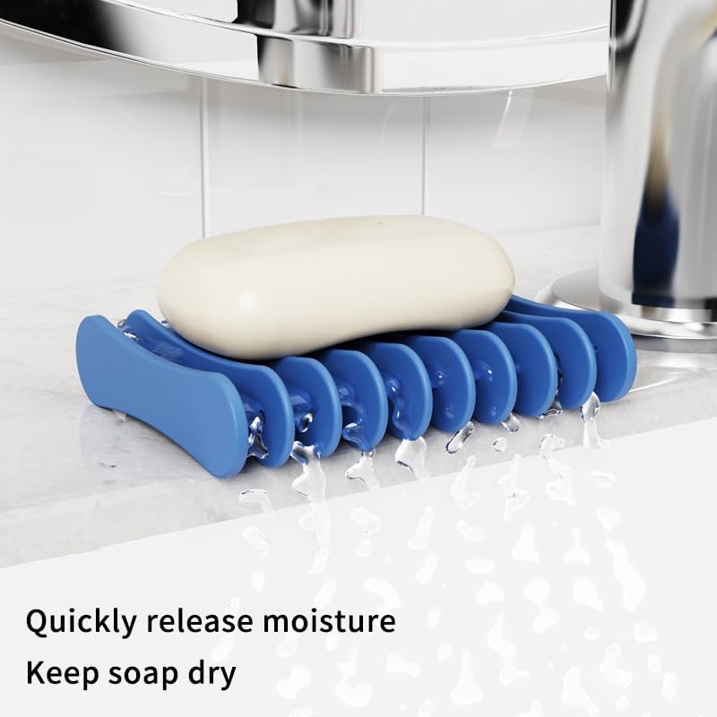 Silicone Soap Holder Dry Tray with Drainage Non-Slip Easy Cleaning Bathroom Organizer