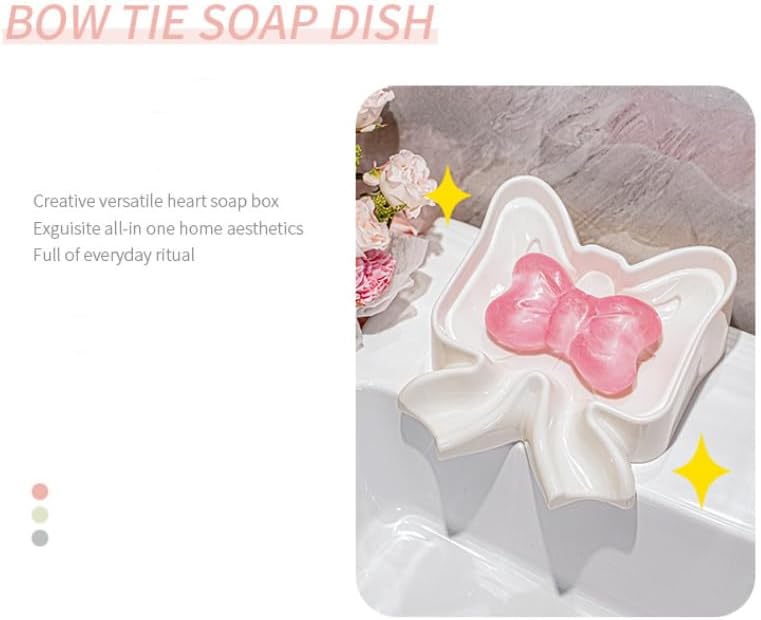 Menivi Soap Dish Bowknot Holder Pink