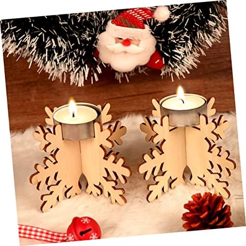 WOONEKY Wooden Snowflake Candle Sticks 6 Pack Christmas Decor 1