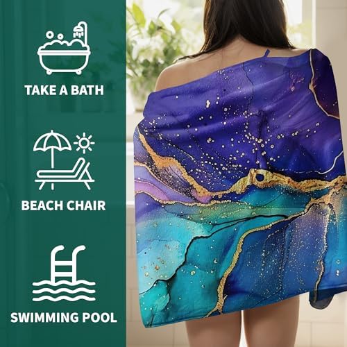 GAIIIIYOU Purple Blue Marble Bath Towel