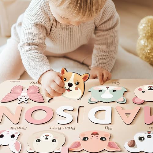 Nevandora Personalized Wooden Name Puzzle for Toddlers