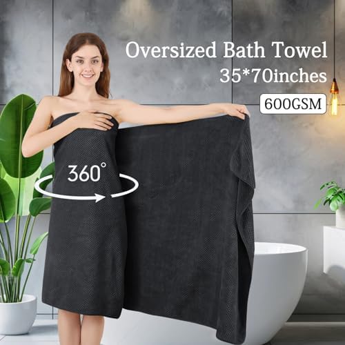 Hailea 4-Pack Black Bath Towels Set 35x70 Inches