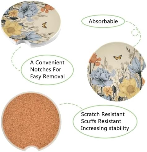 Takiito Retro Wildflowers Car Coasters 2 Pack