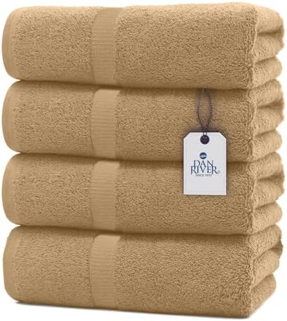DAN RIVER 4 Pack Bath Towels 24x48 Inches Tan