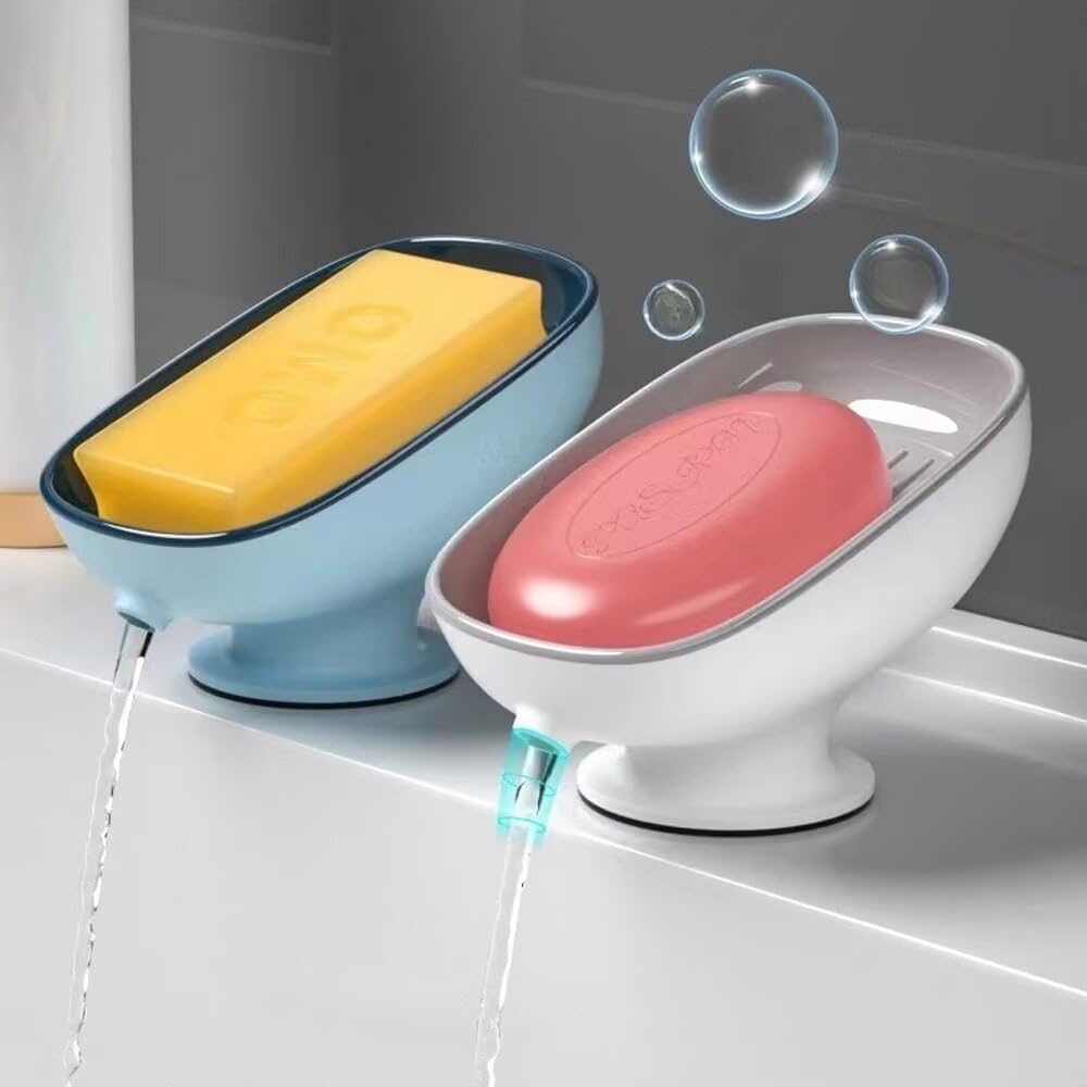 FABEILAI Leaf-Shape Soap Holder with Suction Cup Pink