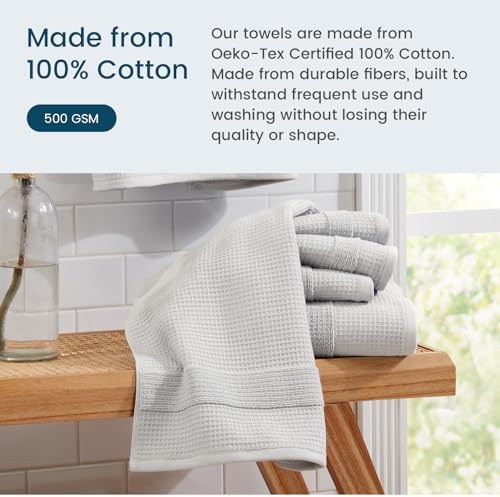 Aire Raine 4 Pack Cotton Waffle Bath Towels - Light Grey