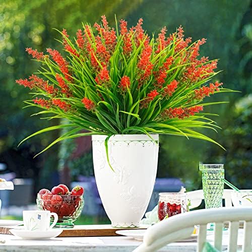 36 Bundles Artificial Plants Outdoor Red Faux Grass