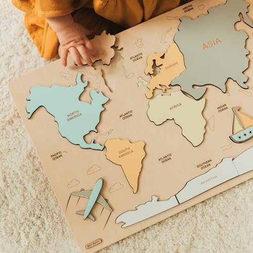 Wooden World Map Puzzle Montessori Educational Toy
