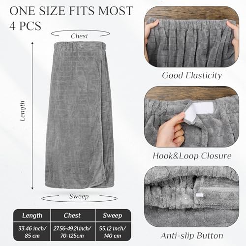 Tigeen 4-Pack Spa Towel Wraps for Women Adjustable Elastic Bath Robe