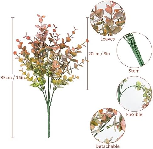 TOCHGREEN 8 Bundle Artificial Fall Eucalyptus Leaves Plants