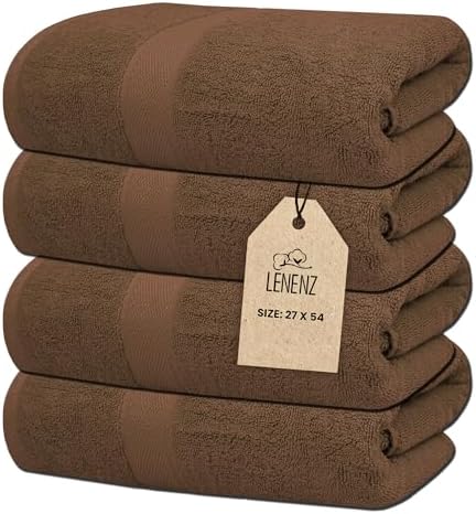 Lenenz 4 Pack Ultra Soft Bath Towels - 27x54 Brown 1