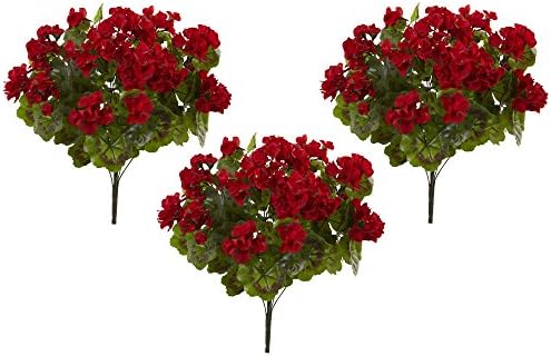 Nearly Natural Geranium Artificial Bush Set of 3