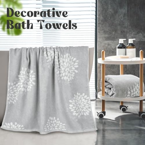 Light Grey Bath Towels Set of 2 - Soft Quick Dry 55 x 28