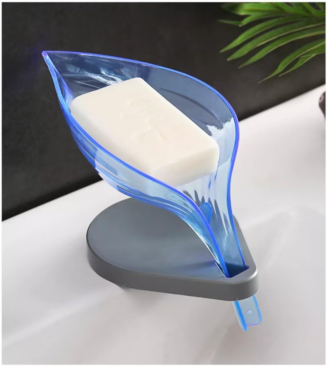 FABEILAI Leaf Shape Soap Holder with Suction Cup Self-Draining Pink