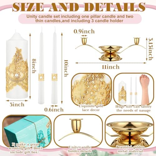 Irenare Gold Unity Candles with Holder for Wedding