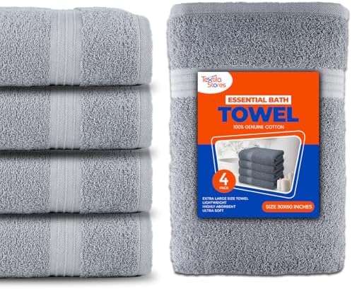 Textila Bath Towels - 30x60 Inch Pack of 4 Light Grey 1