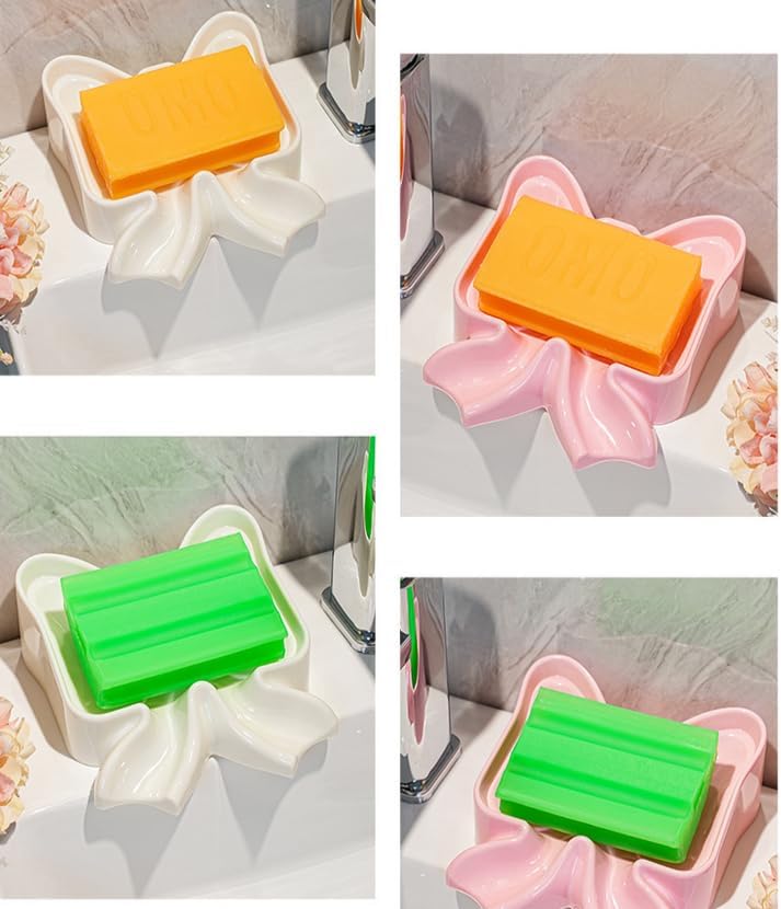 Menivi Soap Dish Bowknot Holder Pink