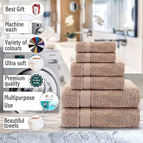 CRAFTBERRY Luxury Bath Towel Set - 6 Piece Taupe Tan Beige