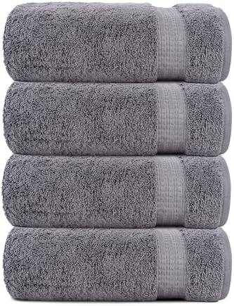 Organix Luxury 4 Pack Bath Towels Dark Grey 30x60 Inches