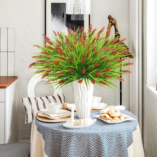 36 Bundles Artificial Plants Outdoor Red Faux Grass
