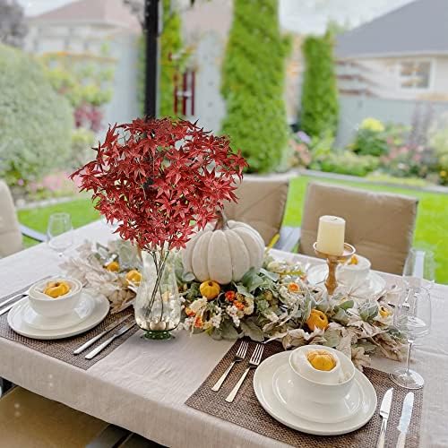 4Pcs Artificial Maple Leaves Branches Red Autumn Foliage