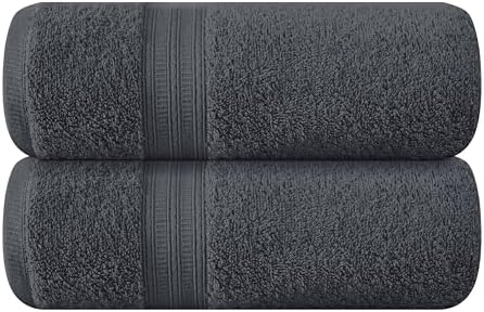 BOUTIQUO 2 Pack Oversized Cotton Bath Towels - Charcoal Grey