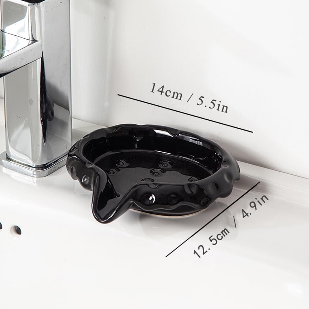 VIULIKT Ceramic Soap Dish with Drain Spout Black 1