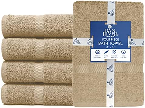 DAN RIVER 100 Cotton Bath Towels 27x54 Inches 4-Pack Tan