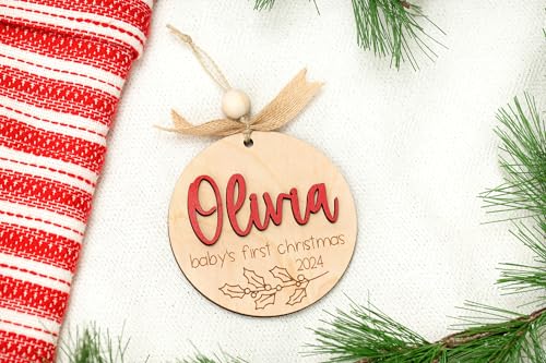 Personalized Baby First Christmas Ornament Name Wood 2024