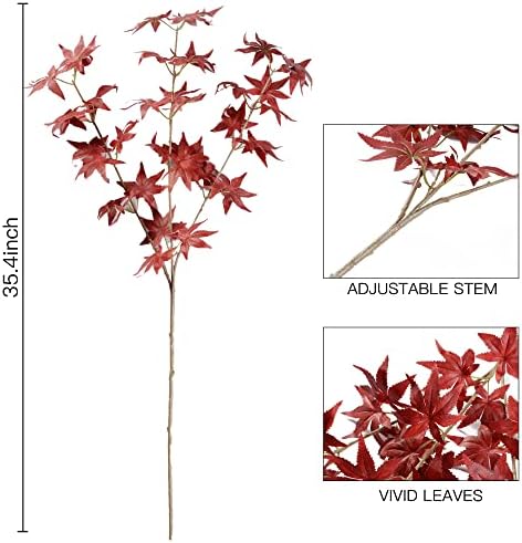 4Pcs Artificial Maple Leaves Branches Red Autumn Foliage