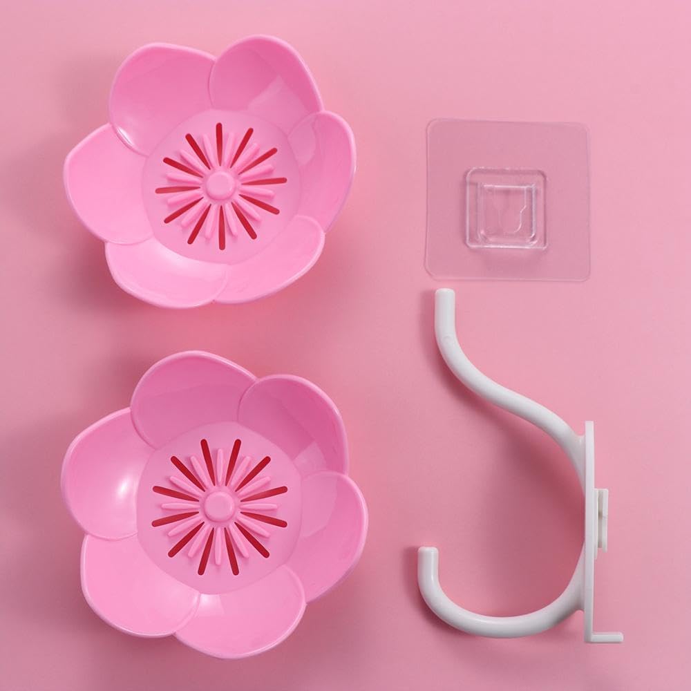 Double Layer Lotus Flower Soap Tray with Non-Slip Design Pink