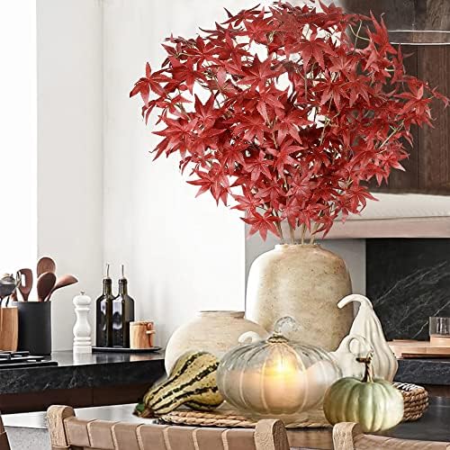 4Pcs Artificial Maple Leaves Branches Red Autumn Foliage