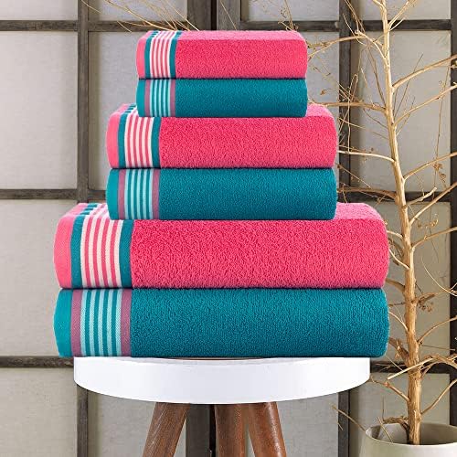 CASA COPENHAGEN He She 6 Piece Towel Set - Teal Pink