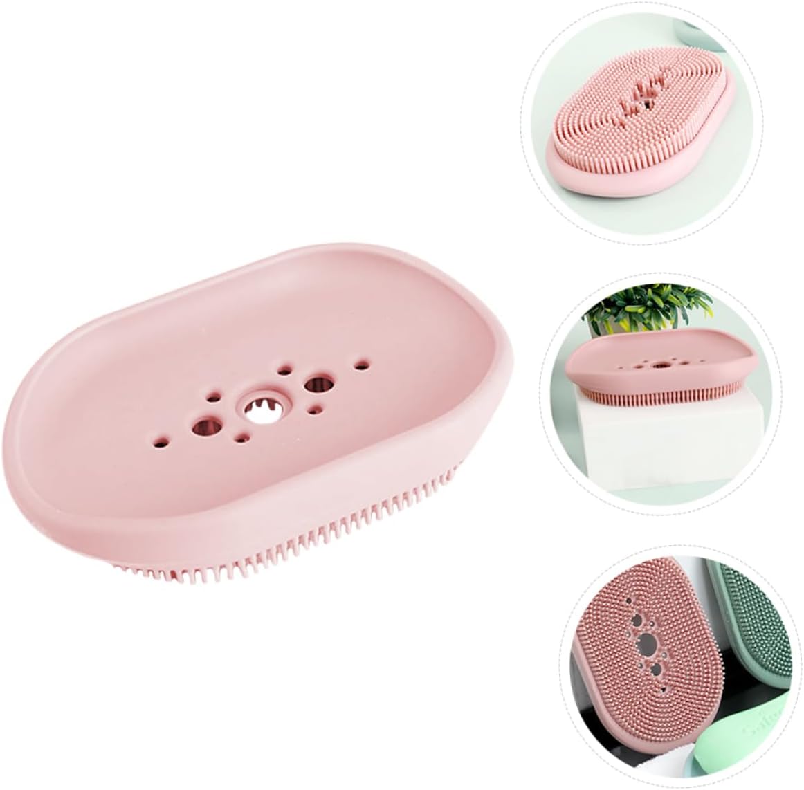Silicone Soap Dish with Built-In Brush for Bathroom Sink