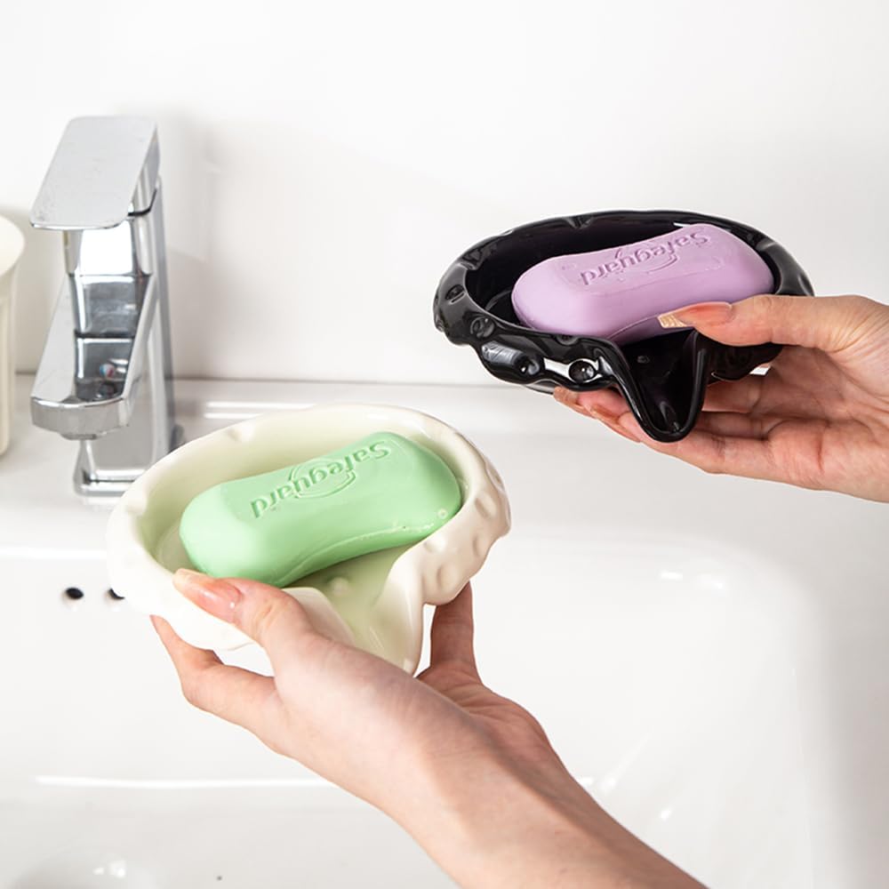 VIULIKT Ceramic Soap Dish with Drain Spout Black 1