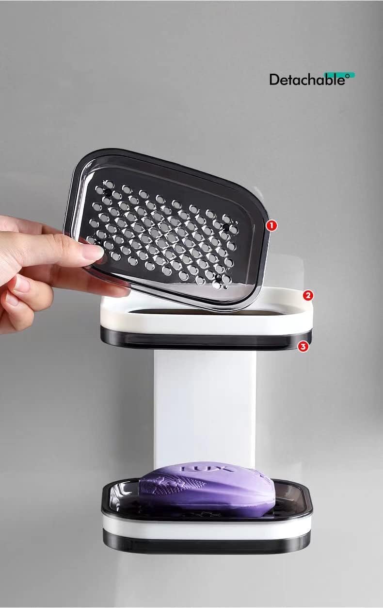 LUCKTE Adhesive Shower Soap Holder with Drain Tray