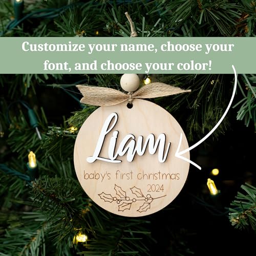 Personalized Baby First Christmas Ornament Name Wood 2024