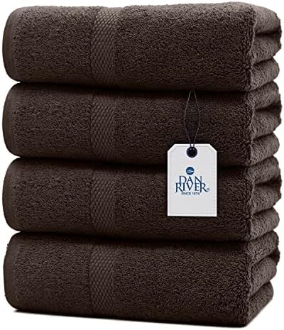 DAN RIVER 100 Cotton Bath Towels 4-Pack Brown 27x54 Inches