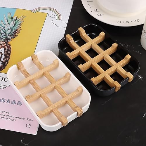 Portable Soap Dish with Wooden Holder and Drainage Tray