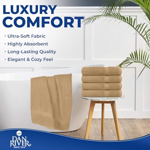 DAN RIVER 4 Pack Bath Towels 24x48 Inches Tan